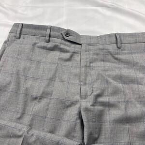 Zanella Flat Front Windowpane Pants Trousers Gray 38x31 Italy Modern Recent